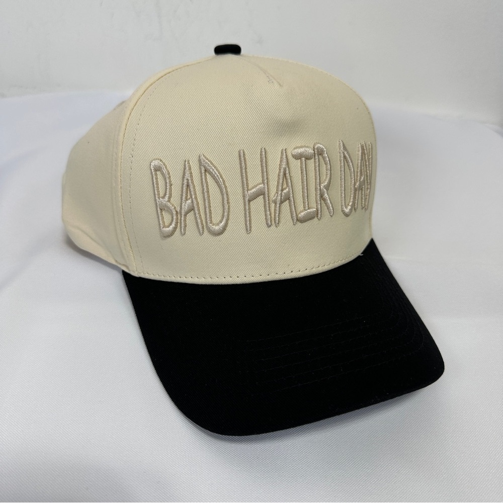 NWOT Bad Hair Day Trucker Hat Off White Black Snapback Baseball Cap OS - Picture 3 of 6